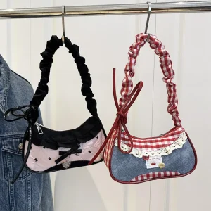 Fashion Grid Mini Handbags Adjustable Shoulder strap Korean Hand-held Commuting bag Single-shoulder Crossbody bag Underarm pouch