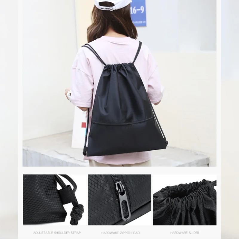 Lightweight Drawstring Backpack for Men and Women Sports Fitness Backpack Outdoor Leisure Backpack Zipper Bag - Image 4