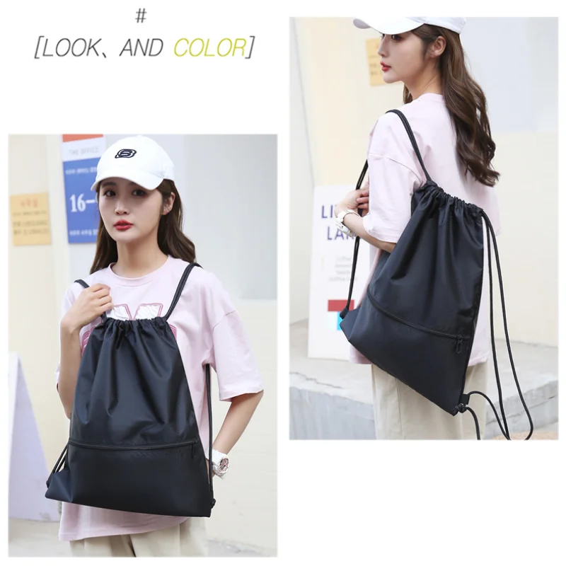 Lightweight Drawstring Backpack for Men and Women Sports Fitness Backpack Outdoor Leisure Backpack Zipper Bag - Image 2