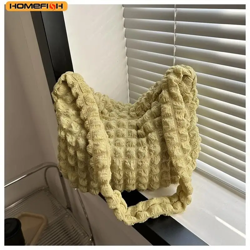 HOMEFISH Crossbody Bag With Pleated Design Embroidered Plaid Shoulder Bag Underarm Bags Simple Large Capacity Quilted Tote Bags - Image 6