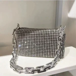 Allover Rhinestone Bucket Bag, Glitter Chain Prom Purse, Women's Mini Crossbody Bag (6.3*3.54) Inch